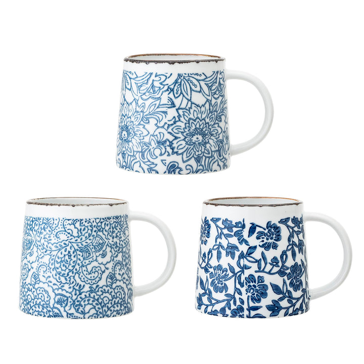 Bloomingville Tassen Molly, blau, Keramik, 3er Set