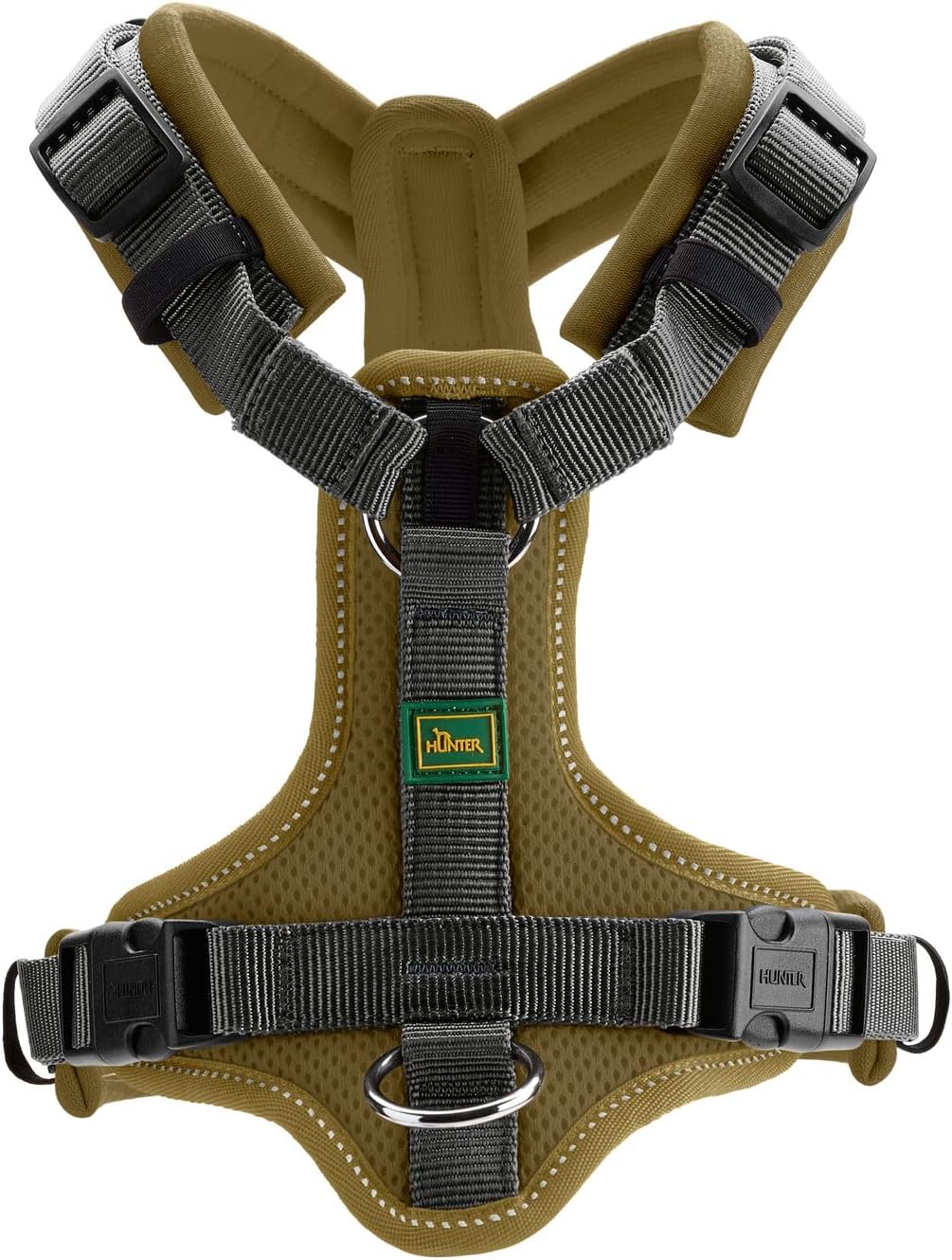 Hunter Hundegeschirr Maldon UP, Farbe: Oliv/grau, weich gepolstert & komfortabel, stark reflektieren