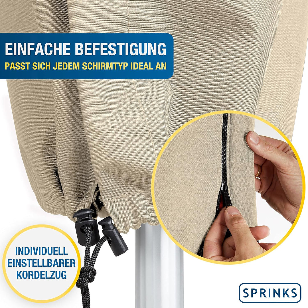 SPRINKS® Sonnenschirm Schutzhülle bis ≤ Ø 300cm - Reissfeste Sonnenschirmhülle mit UV Schutz - Wette