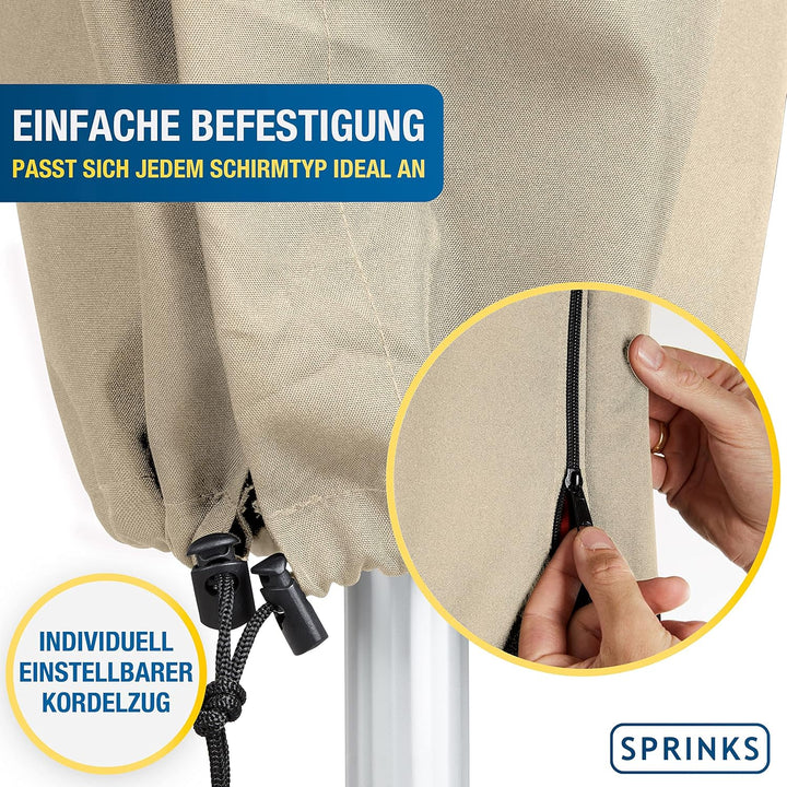 SPRINKS® Sonnenschirm Schutzhülle bis ≤ Ø 300cm - Reissfeste Sonnenschirmhülle mit UV Schutz - Wette