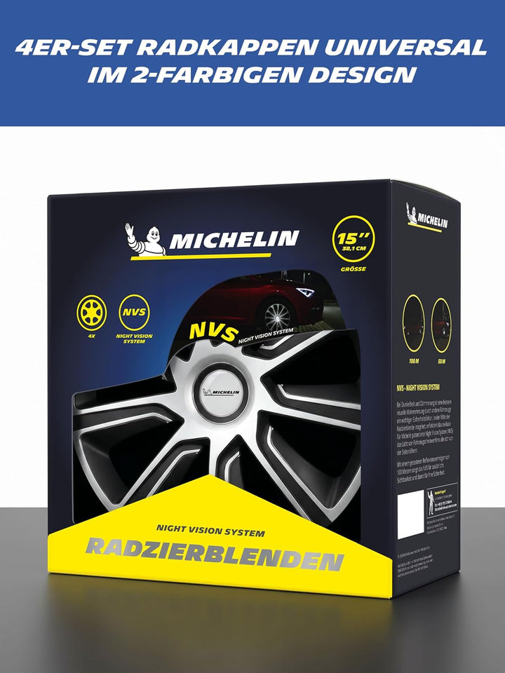 MICHELIN Radkappen 15 Zoll Universal Radzierblenden Louise 4er Set Fürs Auto ABS Kunststoff | Schwar