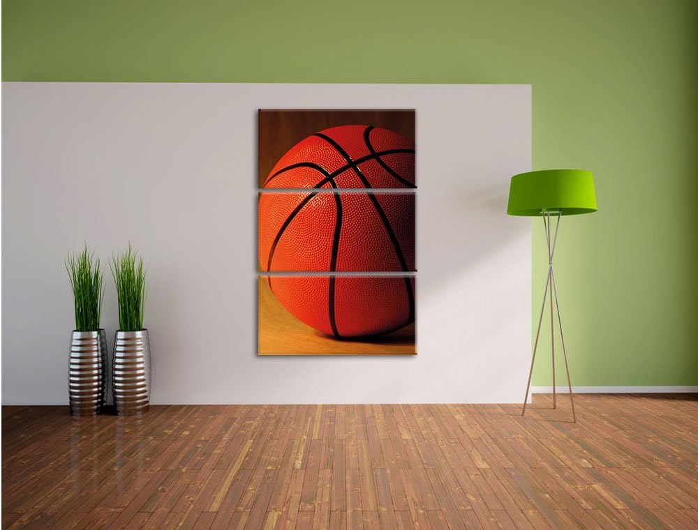 Pixxprint Basketball schwarzer Hintergrund als Leinwandbild | Grösse: 3 Teilig (120x80) | Wandbild|