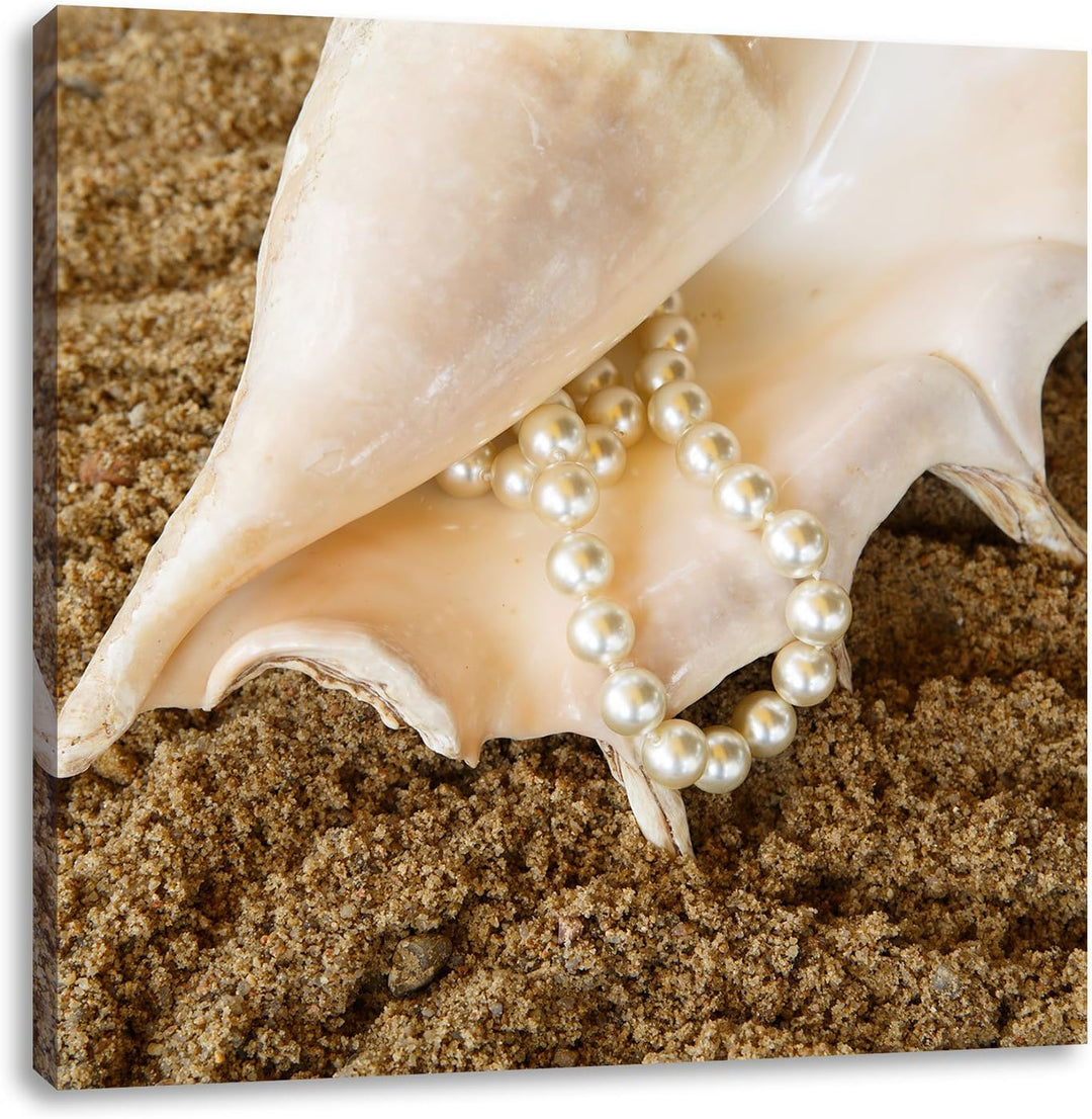Pixxprint Muschel mit Perlenkette als Leinwandbild/Grösse: 70x70 cm/Wandbild/Kunstdruck/fertig bespa