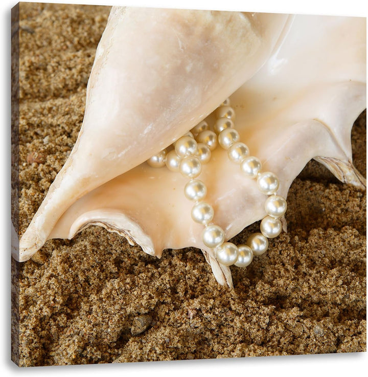 Pixxprint Muschel mit Perlenkette als Leinwandbild/Grösse: 70x70 cm/Wandbild/Kunstdruck/fertig bespa