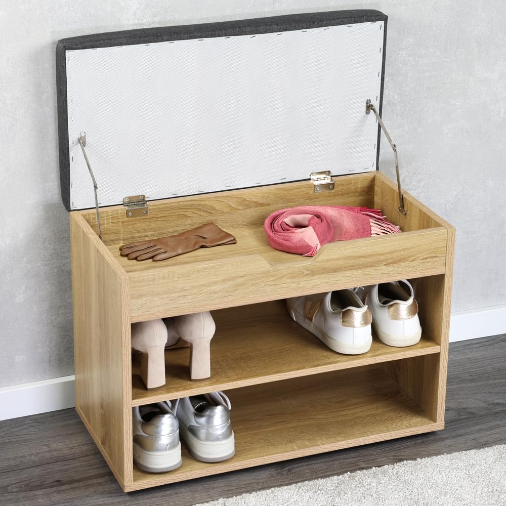 Kesper Schuhschrank mit Sitzkissen, Material: Faserplatte, Masse: B60 x H45 cm x L30 cm, Farbe: Brau
