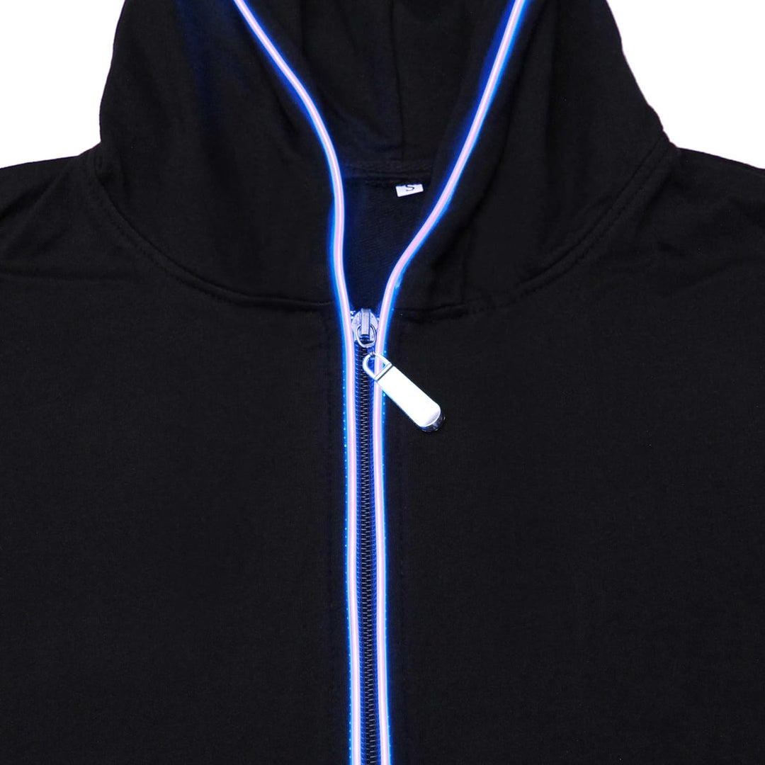 LED-Hoodie BLAU Zip-Hoodie EL-Kapuzenjacke Schwarz, XS
