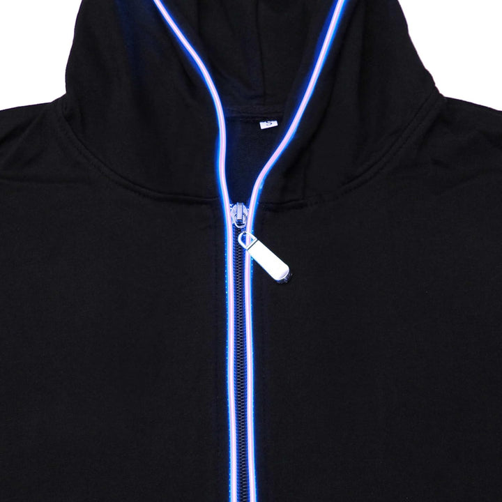 LED-Hoodie BLAU Zip-Hoodie EL-Kapuzenjacke Schwarz, XS