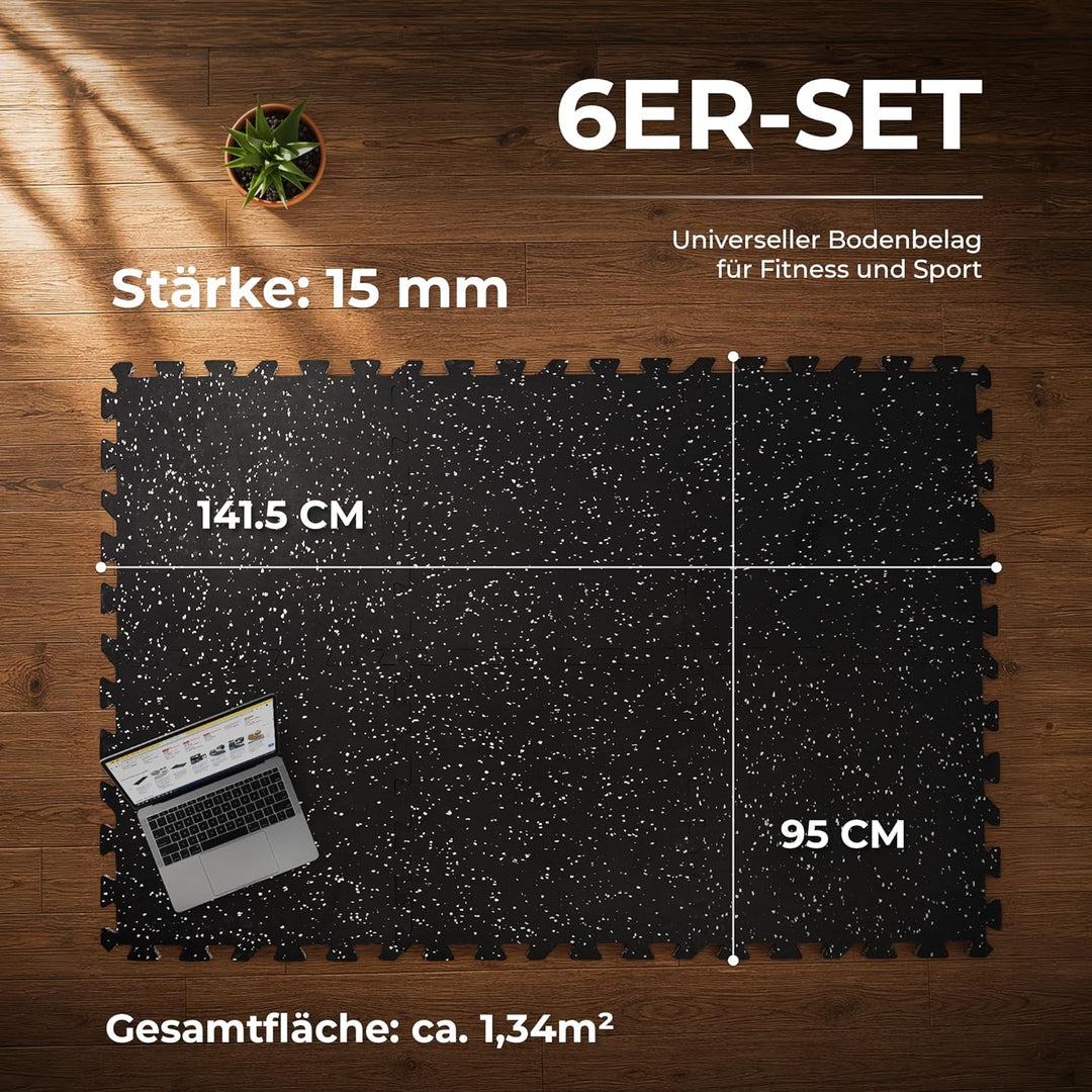 6er Set Bodenschutzmatten 200kg Belastbar Extra Dick, Profi Vibrationsdämpfender Fitness Sportboden