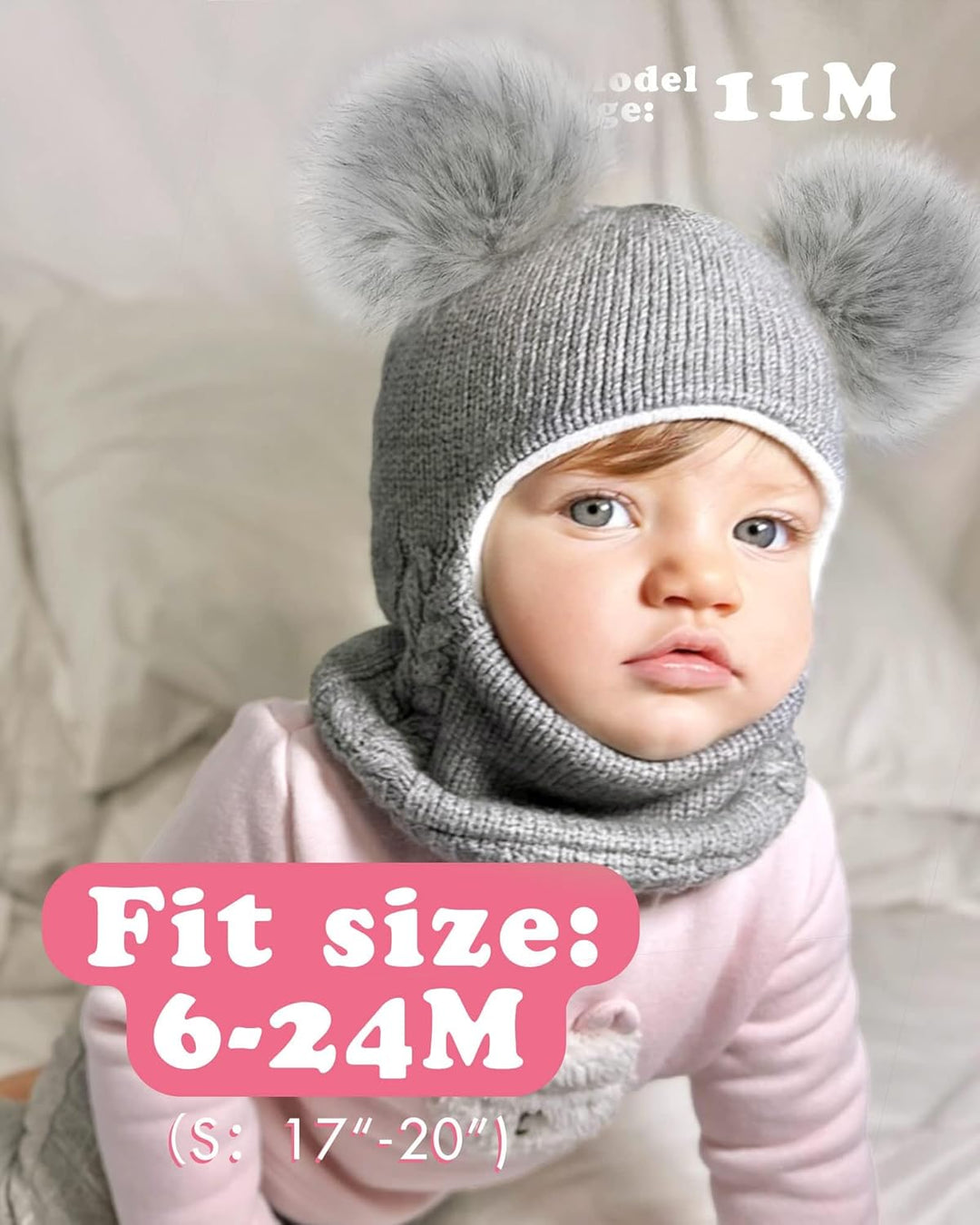 FURTALK Kleinkind Baby SchalMütze warm gefüttert Kinder Strickmütze Pom Pom Wintermütze für Mädchen