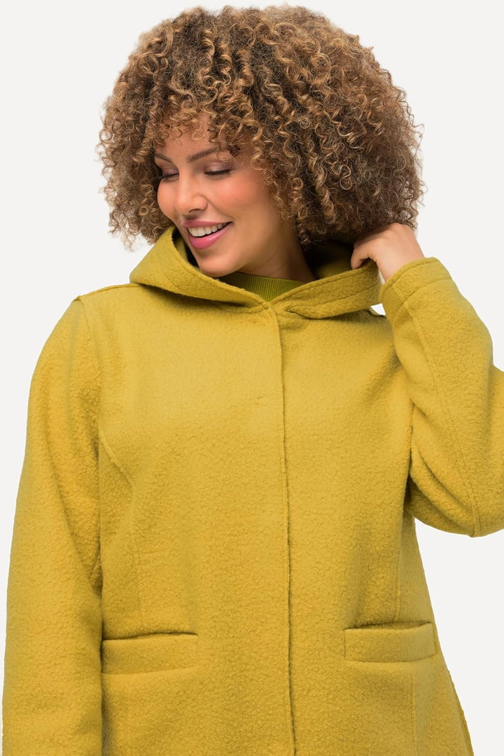 Ulla Popken Damen Curly Wool Jacke mit Kapuze Jacke 50-52 Gelb, 50-52 Gelb