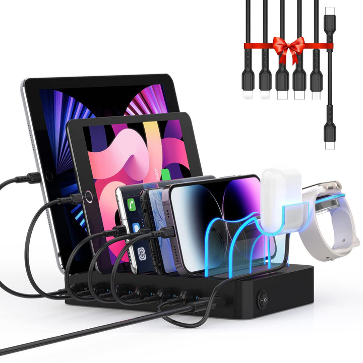 SooPii 60W 6-Port USB Ladestation für mehrere Geräte, PD 20W USB C Schnellladung für lPhone 14/13/12