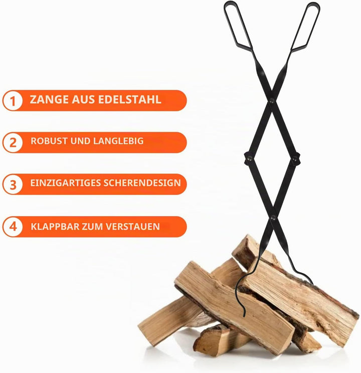 Kohlezange Kaminzange Lange, Uten faltbar Schwerlast Feuerzange 64cm kompakt Lagerfeuer, Grill, Kami