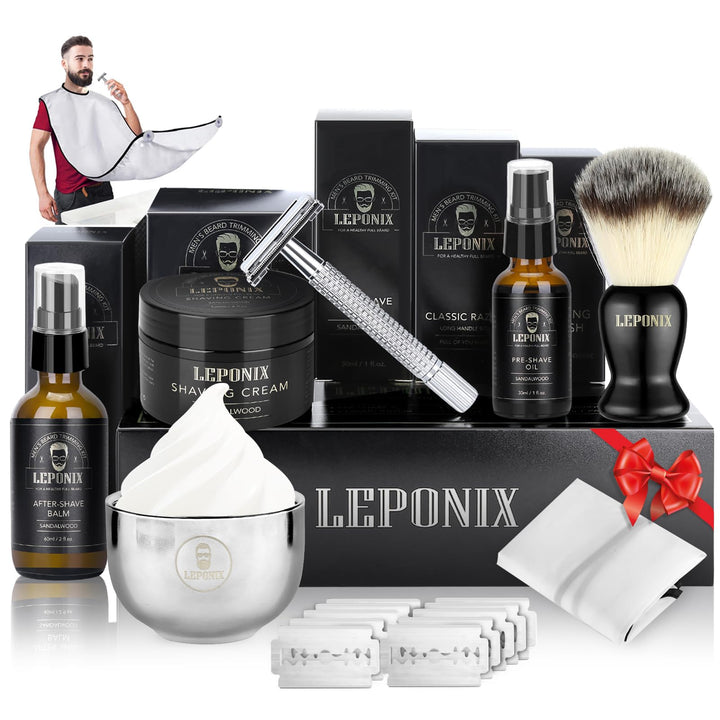 Nassrasierer Herren, Bartpflege Set für Männer inkl Safety Razor, Rasierpinsel,Rasiercreme After Sha