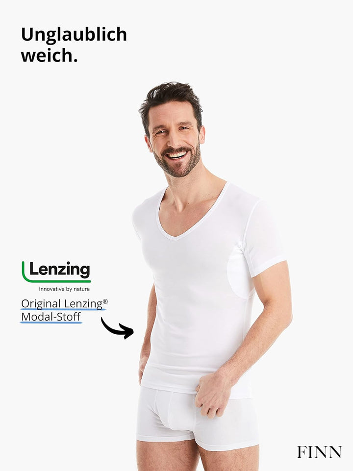FINN Anti-Schweiss Shirt Herren mit V-Ausschnitt und integrierten Achselpads gegen Starkes Schwitzen