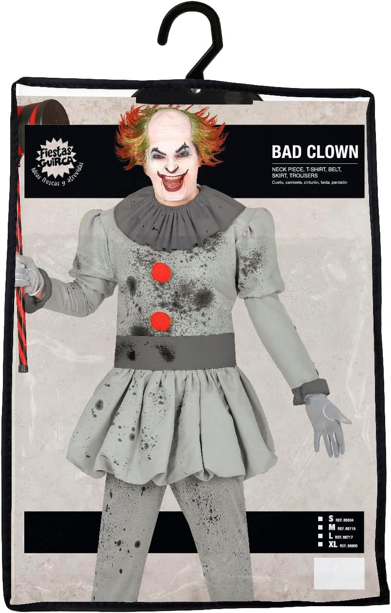 FIESTAS GUIRCA Psychoclown-Kostüm für Herren Halloween grau-schwarz - L (52-54), L