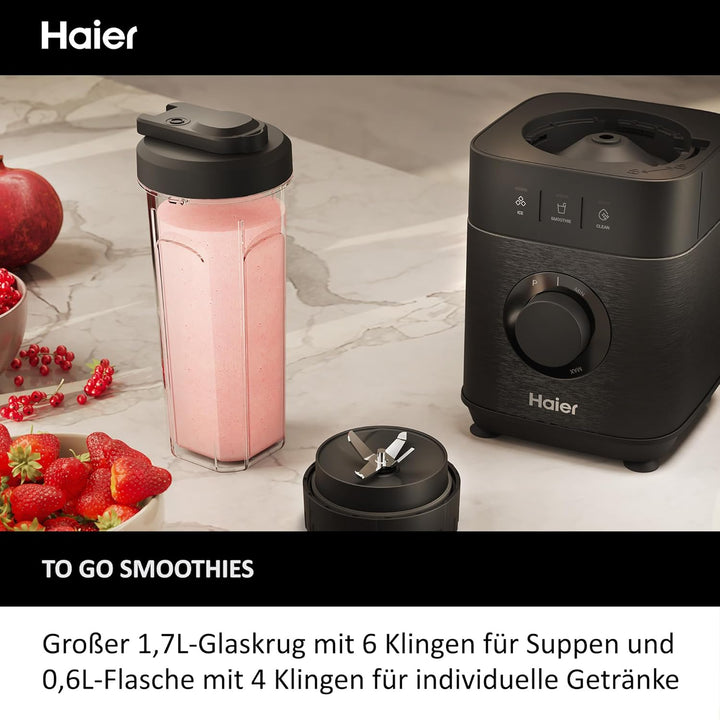 Haier Mixer mit Ice-Crush-Funktion & Smoothie Maker, 1200W I Standmixer mit 1,7L Glasbehälter & 0,6l