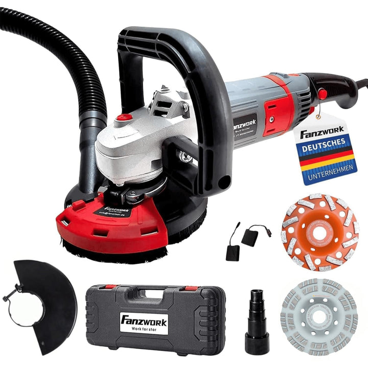 FANZWORK Betonschleifer Betonfräse Set mit Diamantschleiftopf und Absaughaube (1500W/125mm+), 1500W/