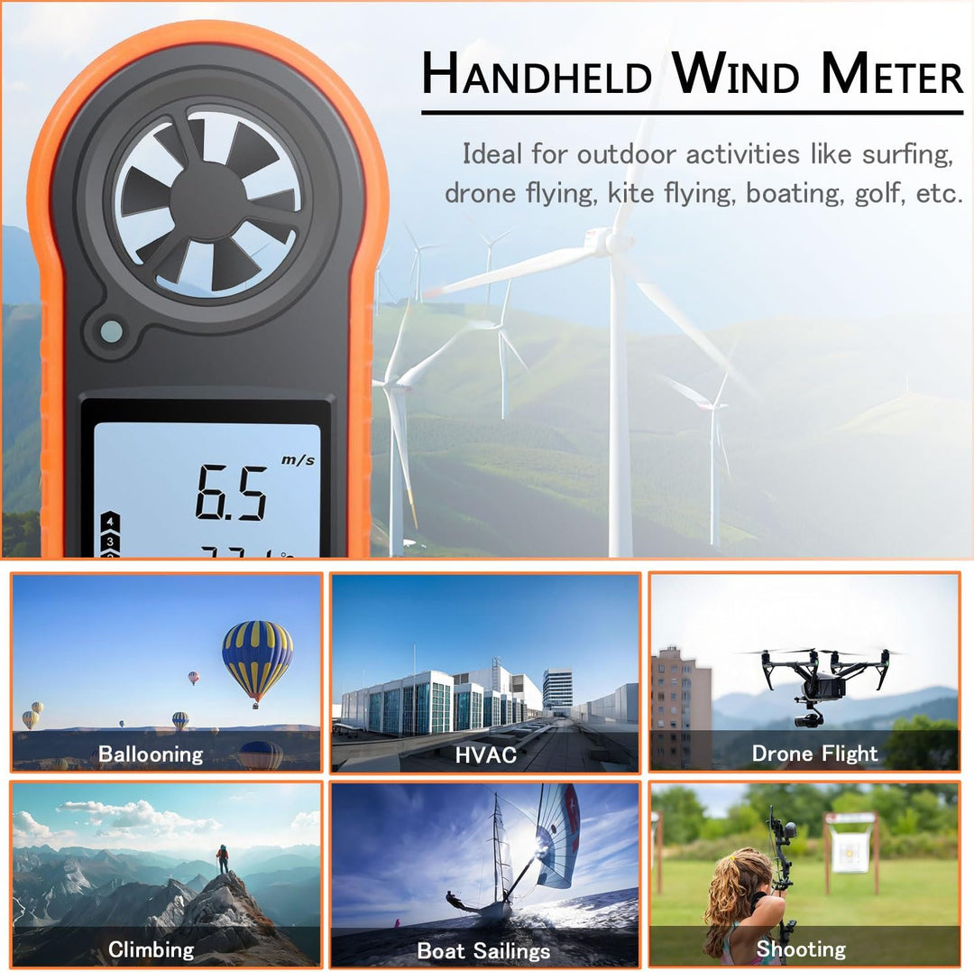 Digitaler Windmesser, Handwindgeschwindigkeitsmesser, Luftströmungsgeschwindigkeitsmesser zum Messen