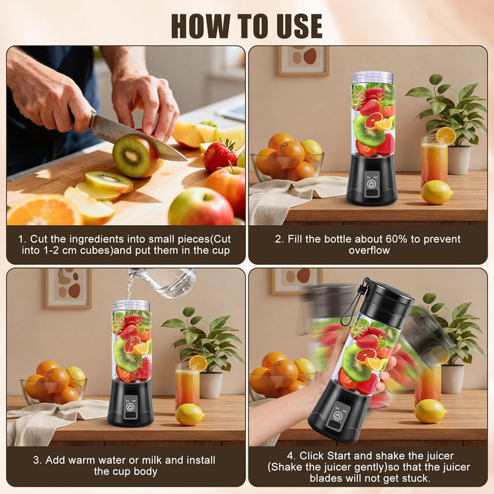 380ML Tragbarer Mixer, Elektrischer USB-Entsafter, Smoothie Maker to go, Mini-Mixer für Shakes und S