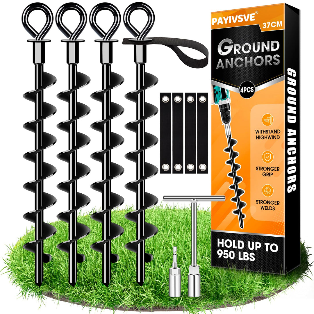 Schwerlast Bodenanker 4 Pack,Robust voll verschraubter Erdanker mit Gurten zur Befestigung von Tramp