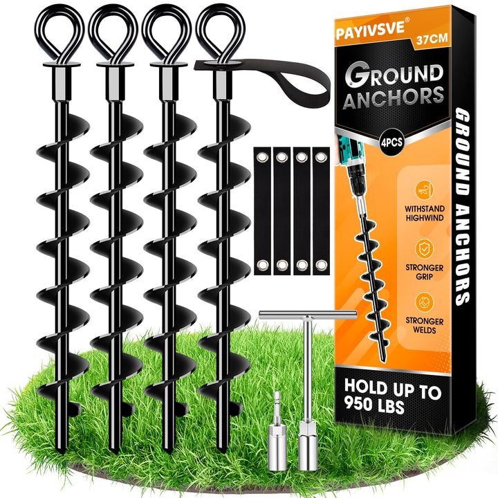 Schwerlast Bodenanker 4 Pack,Robust voll verschraubter Erdanker mit Gurten zur Befestigung von Tramp