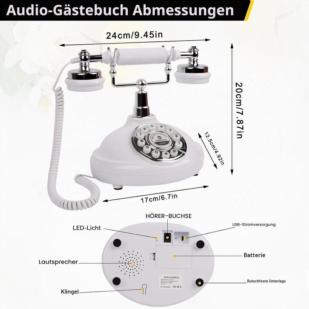 Audio-Gästebuch, Hochzeitstelefon, Aufzeichnung individueller Audio-Nachrichten mit Gästebuch, Retro