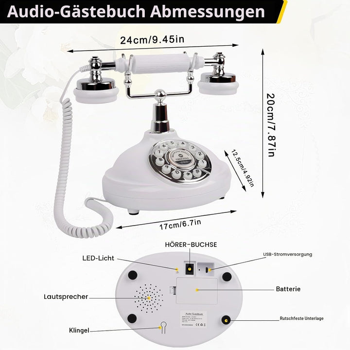 Audio-Gästebuch, Hochzeitstelefon, Aufzeichnung individueller Audio-Nachrichten mit Gästebuch, Retro