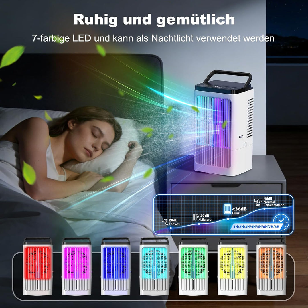 Klimaanlage Mobil, 4 in 1 Mobile Klimaanlage mit Sprühstufen &amp; Geschwindigkeitsstufen, Timer, 90° Os