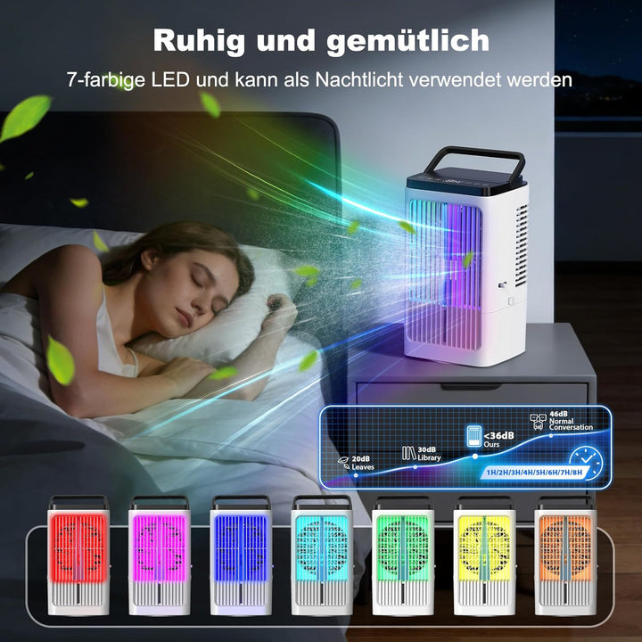 Klimaanlage Mobil, 4 in 1 Mobile Klimaanlage mit Sprühstufen &amp; Geschwindigkeitsstufen, Timer, 90° Os