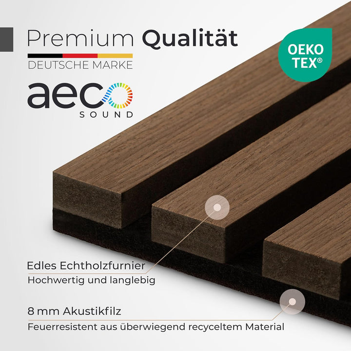 Akustikpaneele Holz - 120x60cm - Echtholz Eiche & Akustikfilz | 1 Stück - Wandpaneele, Schalldämmung