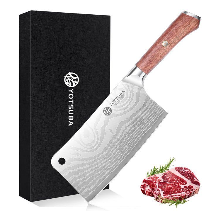YOTSUBA Hackmesser, Chinesisches Kochmesser 18 CM, Küchenbeil mit ergonomischem Pakkawood-Holzgriff,