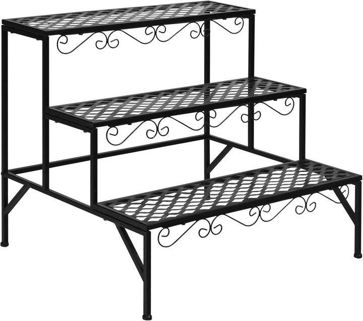 COSTWAY 3-stufige Metall Blumentreppe, Blumenregal Pflanzenständer Pflanzenregal mit rutschfesten Fü