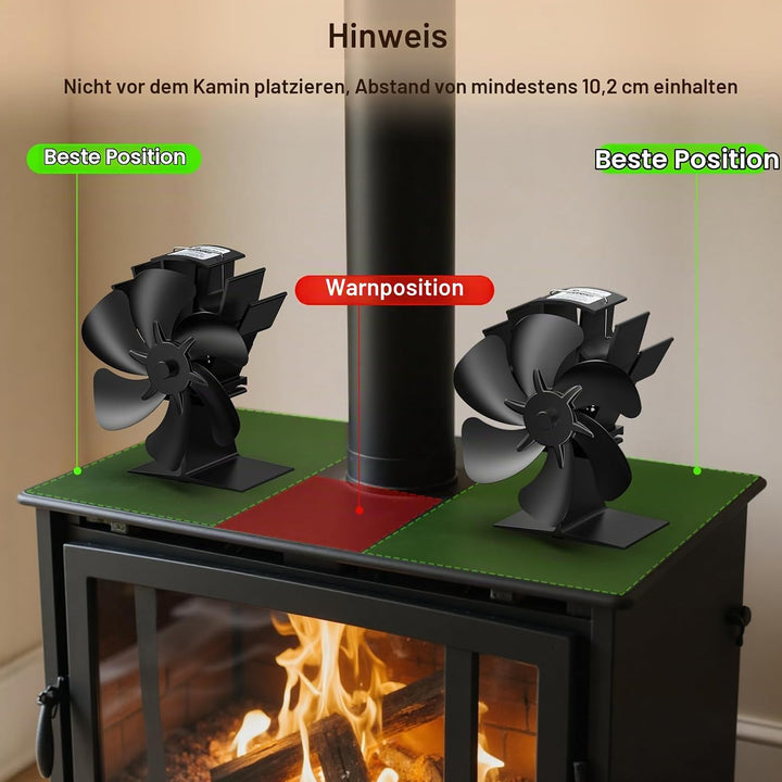 Dancial Kaminventilator,Holzofenventilator Wärmebetrieben, Leiser Öko-Kaminventilator mit 4 Flügeln,