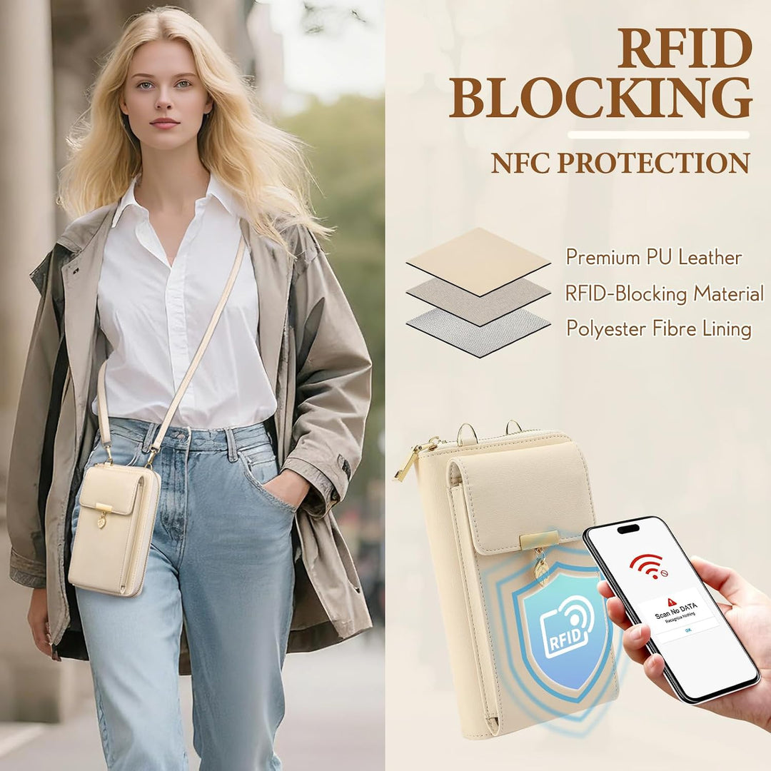 Geldbörse Damen Handytasche zum Umhängen Leder PU Damen Umhängetasche Kleine RFID Schutz Handy Geldb