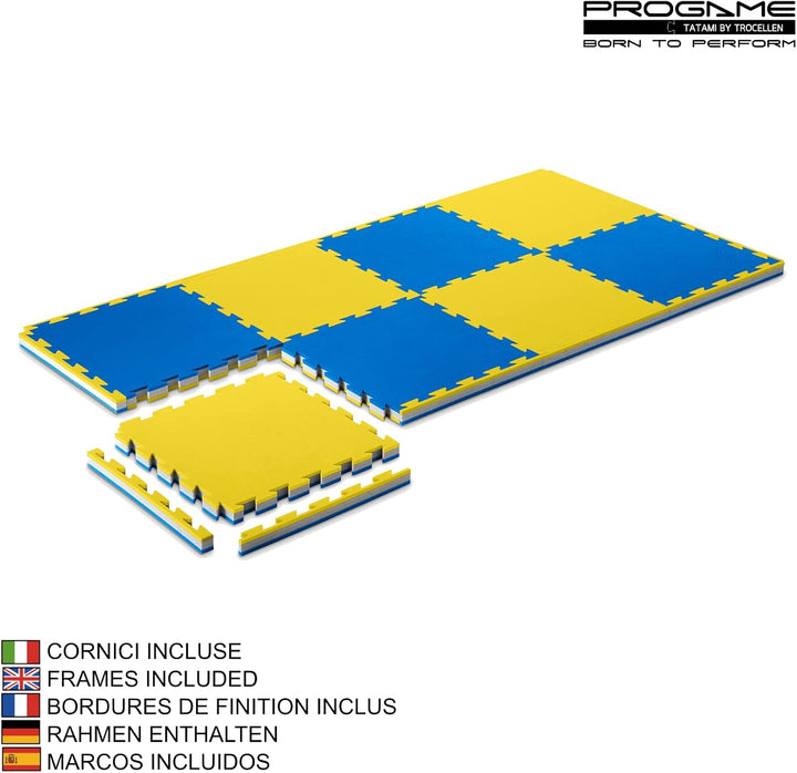 ProGame Kit 8 Stück Tatami Matte 4 cm PERFORMANCE-HOME 50x50 cm Judomatte Gelb/Blau, Gelb/Blau