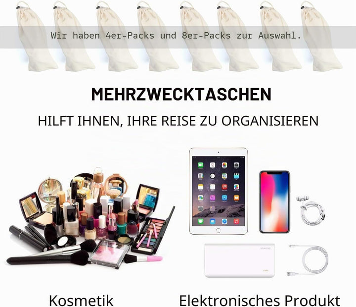 BlesMaller Schuh-Aufbewahrungsbeutel 100% Baumwolle mit Kordelzug für Männer und Frauen für Reisen S