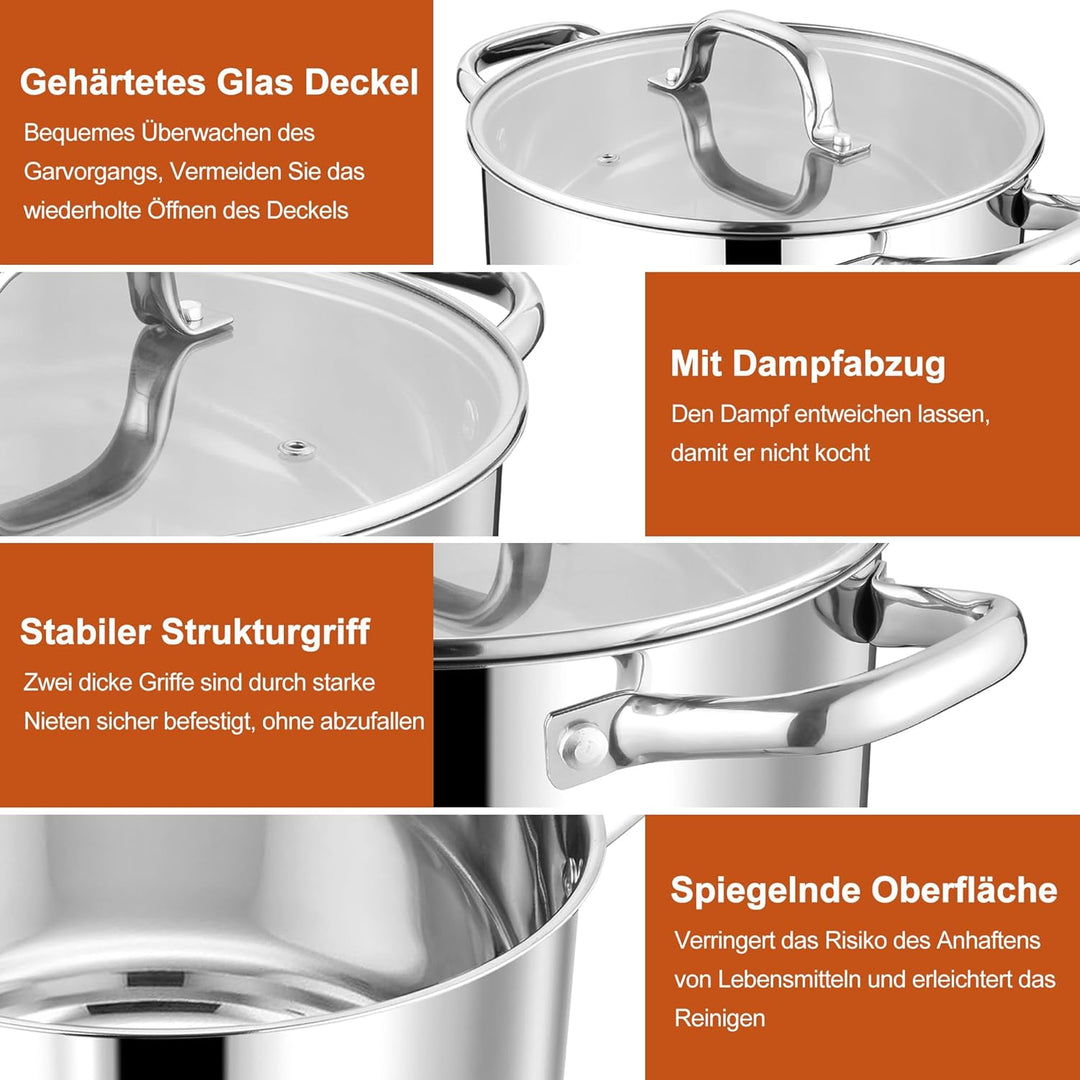 Homikit Kochtopf Gross 7,6L, Edeastahl Topf Nudeltopf Induktion mit 3-Lagen Böden für alle Herdearte