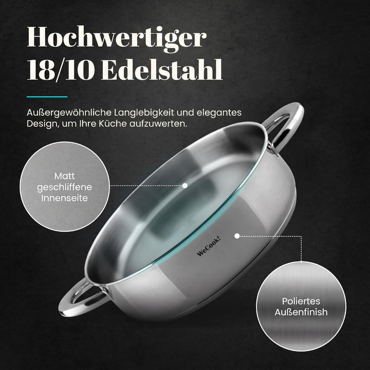 STAINLESS LOW COOKING POT WITH LID 32 cm. 6.8 Liter, 6.8 Liter