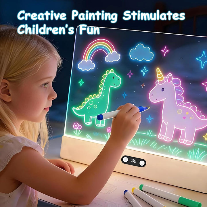 LED Zeichenbrett,Wiederaufladbare Led Zeichenbrett für Kinder mit 8 Farben,3 Modi,35x26cm Neon Art T