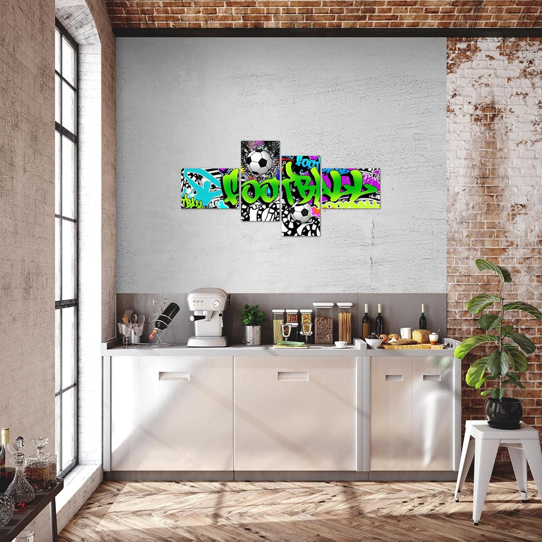 Runa Art Bild Modern Fussball Graffiti - Made in Germany - Wandbilder Street Art Bunt 4 Teilig 40264