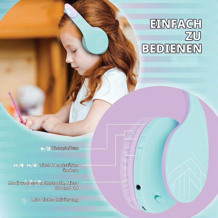 Kinder Kopfhörer, PowerLocus KinderKopfhörer Bluetooth mit 85dB Lautstärkebegrenzung, Faltbar mit Tr
