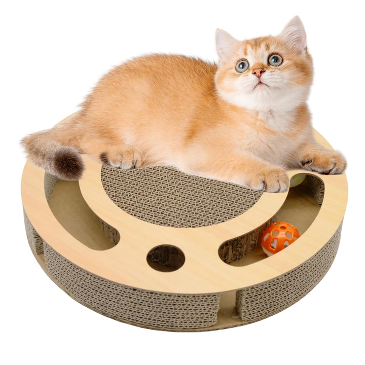 Kratzpappe für Katzen, 2-in-1 Kratzbrett mit Klingelballs, interaktives Katzenspielzeug, stabiles Kr
