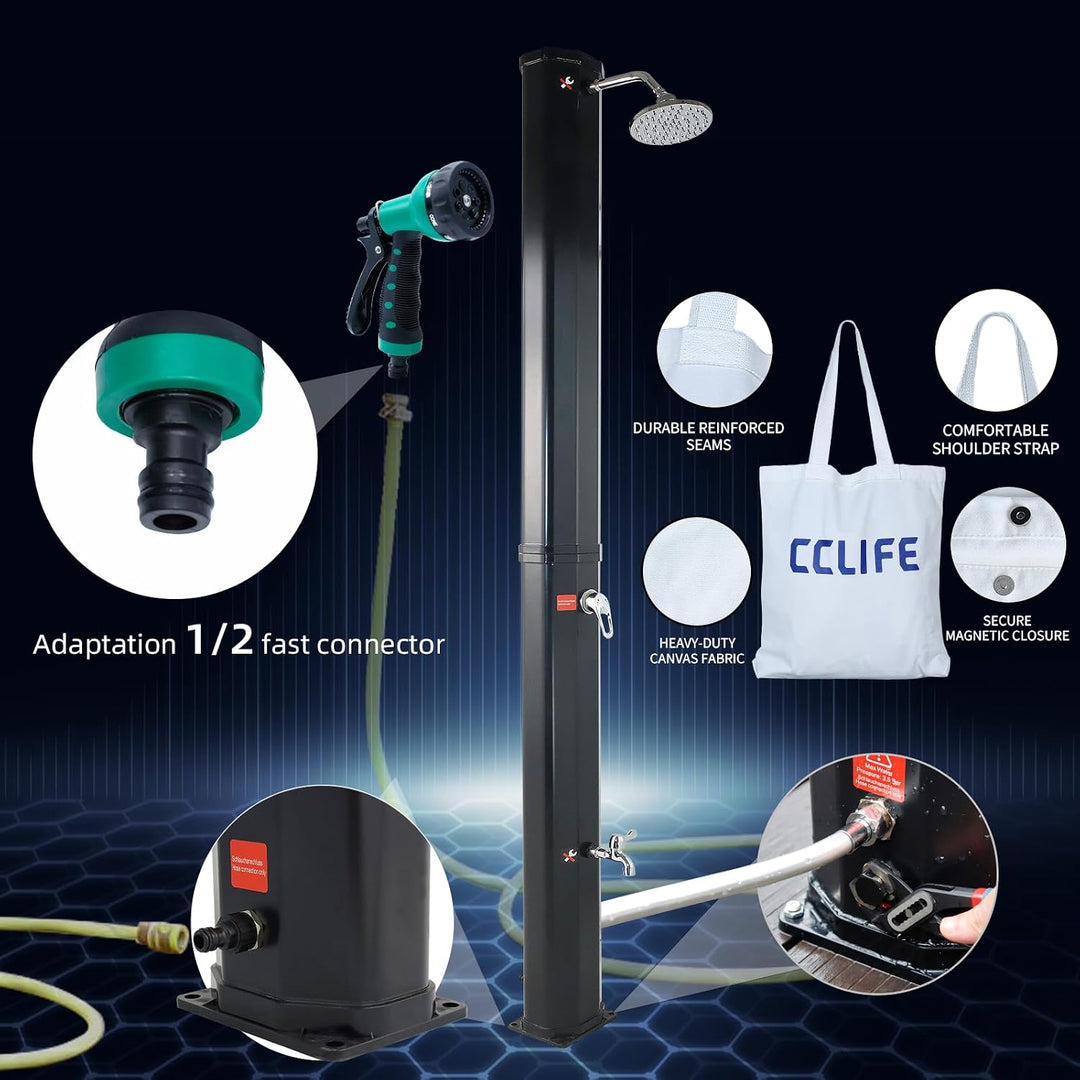 CCLIFE Solardusche 35L mit Kunststoffboden, Handbrause und Einkaufstasche Solar Gartendusche Pooldus