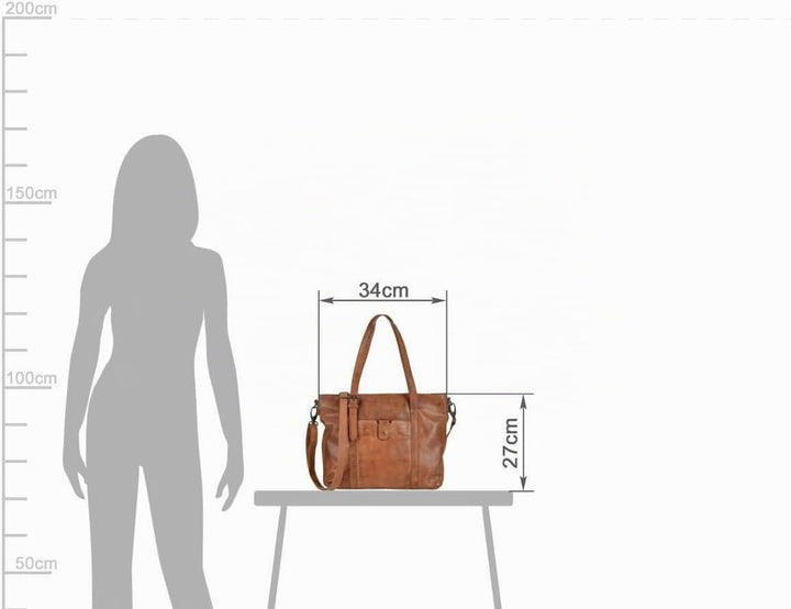 Bear Design Damen Tasche Ledertasche Shopper Schultertasche Handtasche Leder Cognac 34x27cm Cow Lava