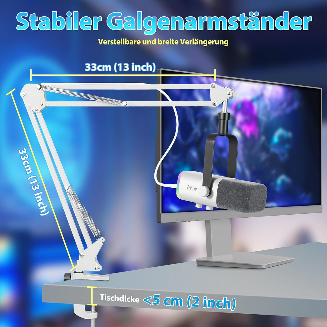 Fifine XLR Streaming Mikrofon mit Arm für Podcast Studio, USB Dynamisch Microphone Gaming PC mit Stu