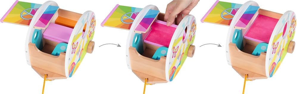goki 51431 - Wohnwagen Camperfreude – farbenfroher goki66 Wohnanhänger aus Holz für Minipuppen/Biege