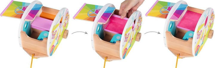 goki 51431 - Wohnwagen Camperfreude – farbenfroher goki66 Wohnanhänger aus Holz für Minipuppen/Biege
