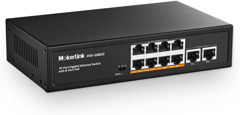 MokerLink 10 Port Gigabit PoE Switch, 8 GE PoE+, 2 GE Uplink, 10/100/1000Mbps, 120W 802.3af/at PoE,