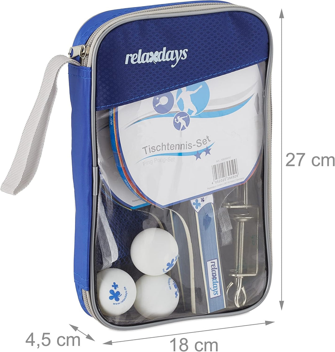 Relaxdays Tischtennis Set, Hülle mit Tischtennis-Netz, 2 Holzschläger, 3 Ping Pong Bälle, Mini Tisch