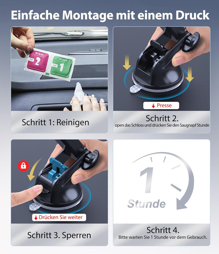 Miracase 2025 Handyhalterung Auto【Upgrade Doppelhaken & Rüttelfester Saugnapf】 4 in 1 Handy Halterun